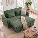 2 Seater Sofa Bed, 4-in-1 L-Shaped Convertible Pull-Out Sleeper Sofa with Adjustable Backrest Side Pockets, Dark Green