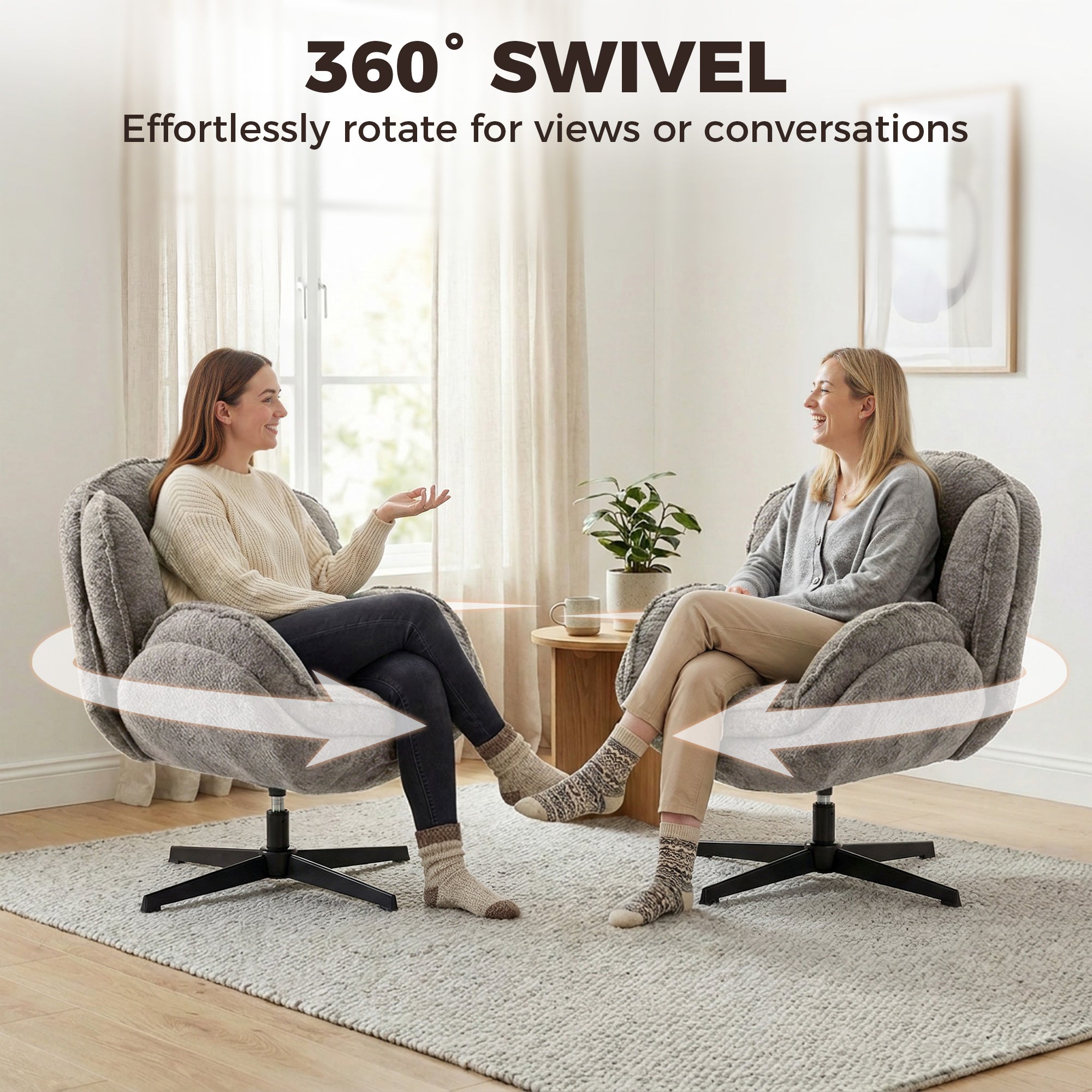 Modern Wingback Accent Chair, Velvet Armchair with Four-Star Base, S-Springs, Swivel, Grey