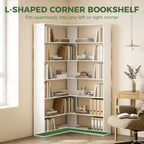 7 Tiers Bookshelf, L-Shaped Corner Bookcase with Anti-Slip Rear Guard, White Wood Effect