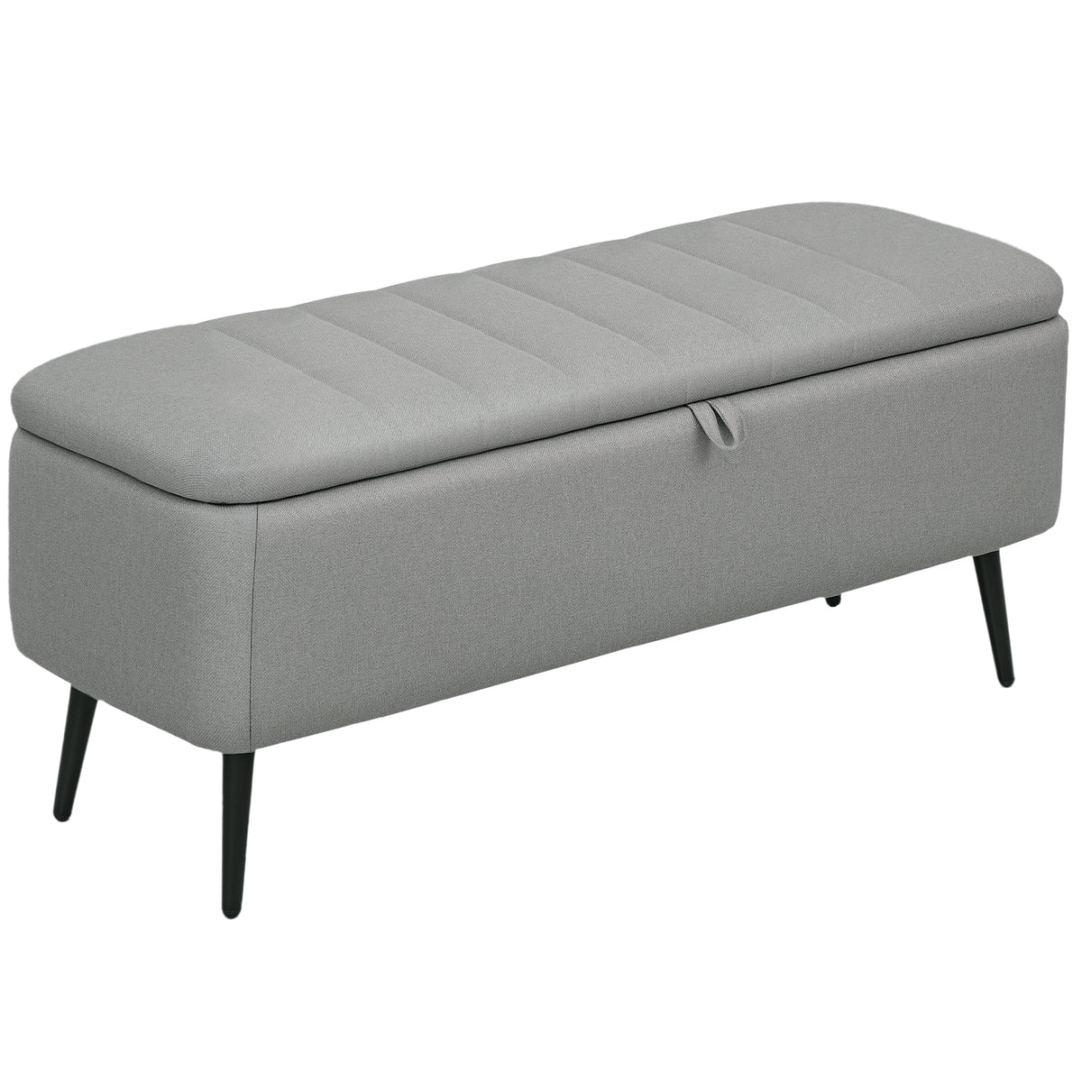 Storage Ottoman Bench with Steel Legs – Light Grey