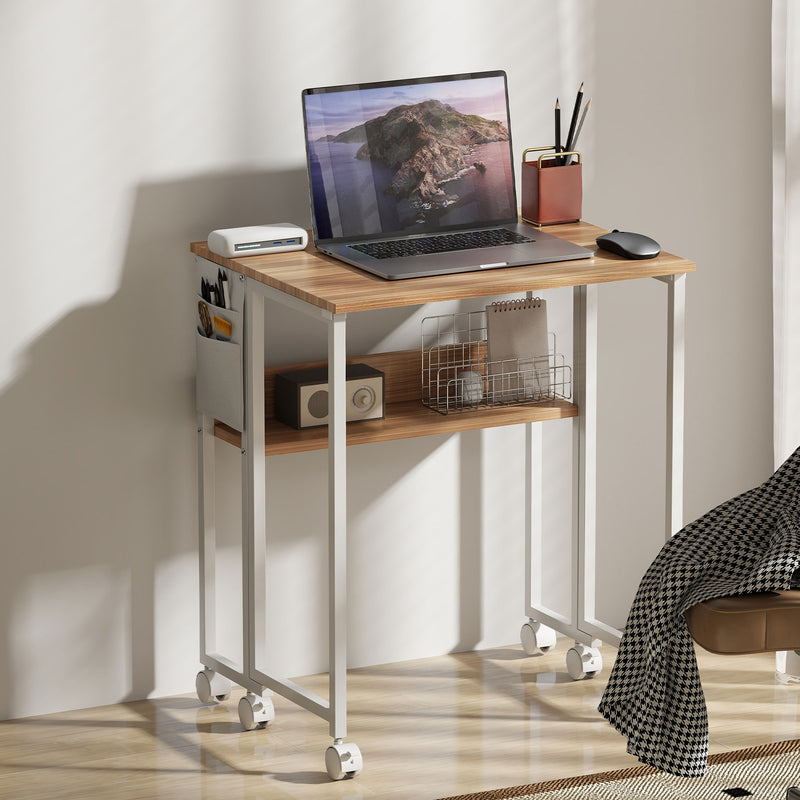 HOMCOM 63 cm Drop Leaf Writing Work Desk - Natural Wood Finish – view 7
