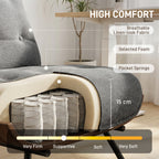 Accent Chair, Linen-look Fabric Reading Chair with Spring Cushion, Slatted Support, Steel Frame, Dark Grey