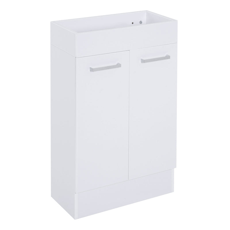 White compact under-sink vanity unit with ceramic basin and two soft-close doors