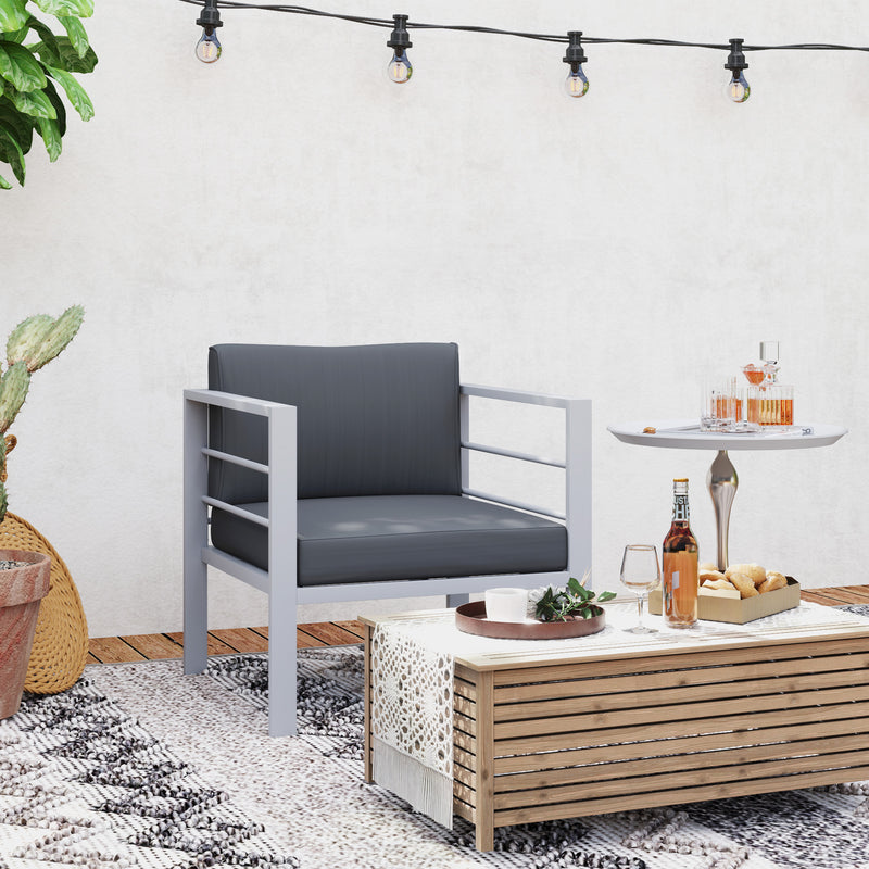Outsunny Garden Sofa, All-Weather Garden Single Sofa with Removable Cushions, Metal Frame Outdoor Furniture for – view 10
