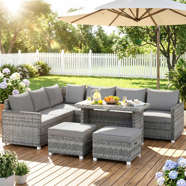6-piece rattan corner sofa dining set – image 2