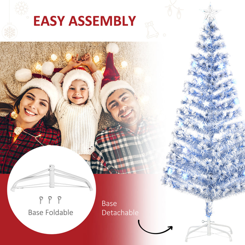 HOMCOM 6FT Artificial Fibre Optic Christmas Tree Seasonal Decoration w/ LED Lights Pre-Lit Easy Store White Blue – view 6