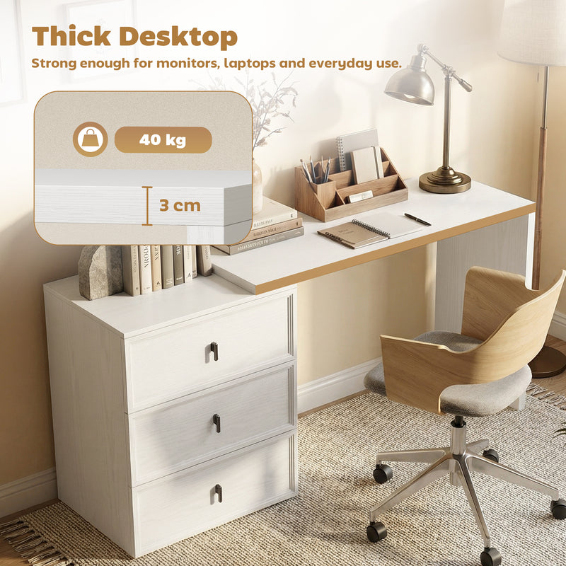 HOMCOM L Shaped Computer Desk with 3 Drawers, 163 x 39 cm Corner Desk, Thick Tabletop, Office Table, White Wood Effect – view 6