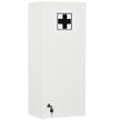 White wall-mounted lockable medicine cabinet with first aid cross and five-tier storage