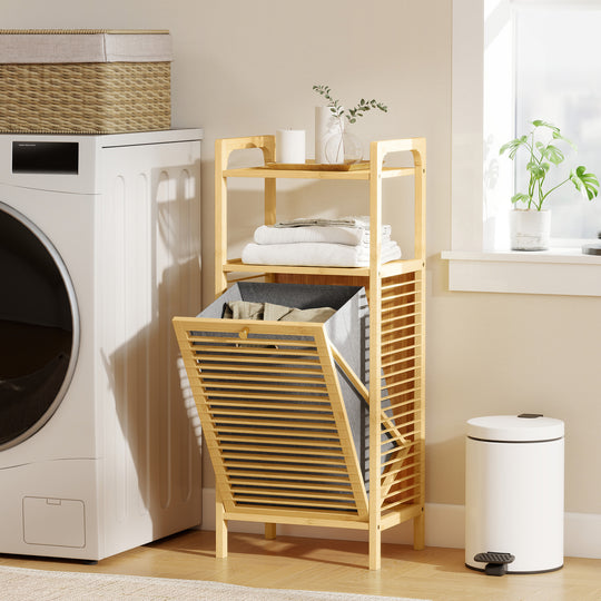 Bamboo laundry cabinet with hamper – image 2