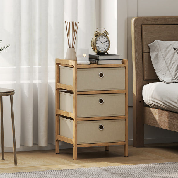 HOMCOM Chest of Drawers, 3 Fabric Drawers Narrow Dresser with Bamboo Frame, Cream White – view 2