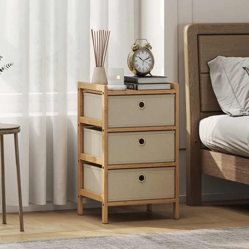 HOMCOM Chest of Drawers, 3 Fabric Drawers Narrow Dresser with Bamboo Frame, Cream White – view 2