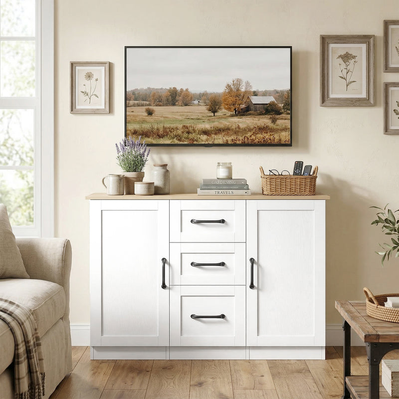HOMCOM Sideboard Storage Cabinet, Modern 110 cm Buffet Storage Cabinet with 3 Drawers and 2 Soft Close Doors, White – view 8