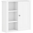 White wall-mounted bathroom cabinet with two-tier cupboard and three open side shelves
