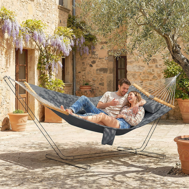 Outsunny Double Hammock 2 Person Swing Bed with Spreader Bars, Pillows, Pad, 200 x 140cm, Grey – view 2