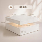 LED Coffee Table with Storage, 2-Tier Modern Centre Table with Open Shelf and Remote for Living Room, High Gloss White