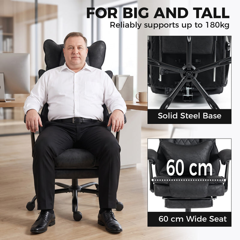 HOMCOM Executive Office Chair, Leathaire Big and Tall Office Chair 180 kg with Wide Seat, Reclining, Lumbar Support – view 4