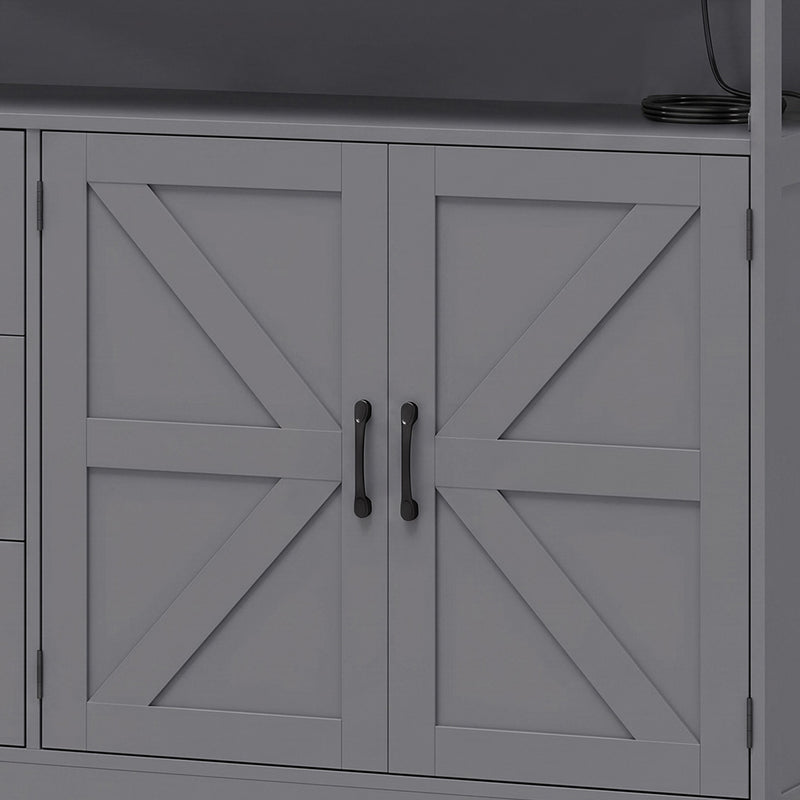 HOMCOM Sideboard Cabinet with Power Outlet, Farmhouse Kitchen Cabinet with 3 Drawers and Open Shelf, Grey – view 10