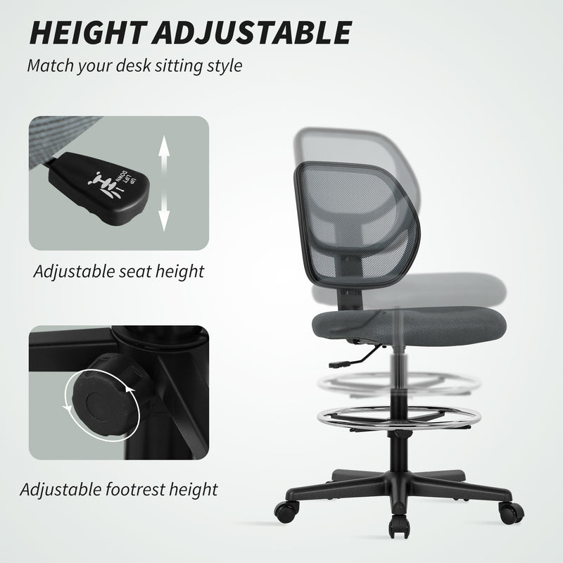 Vinsetto Ergonomic Mesh Standing Desk Chair with Adjustable Footrest Ring and Seat Height Charcoal Grey – view 4
