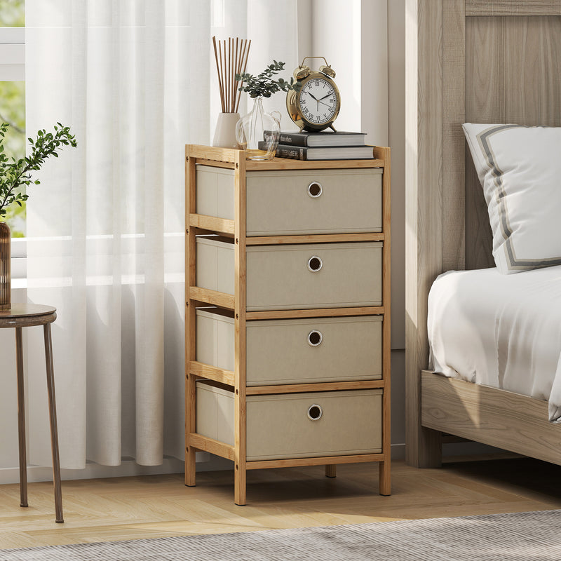HOMCOM Chest of Drawers, 4 Fabric Drawers Narrow Dresser with Bamboo Frame, Cream White – view 2