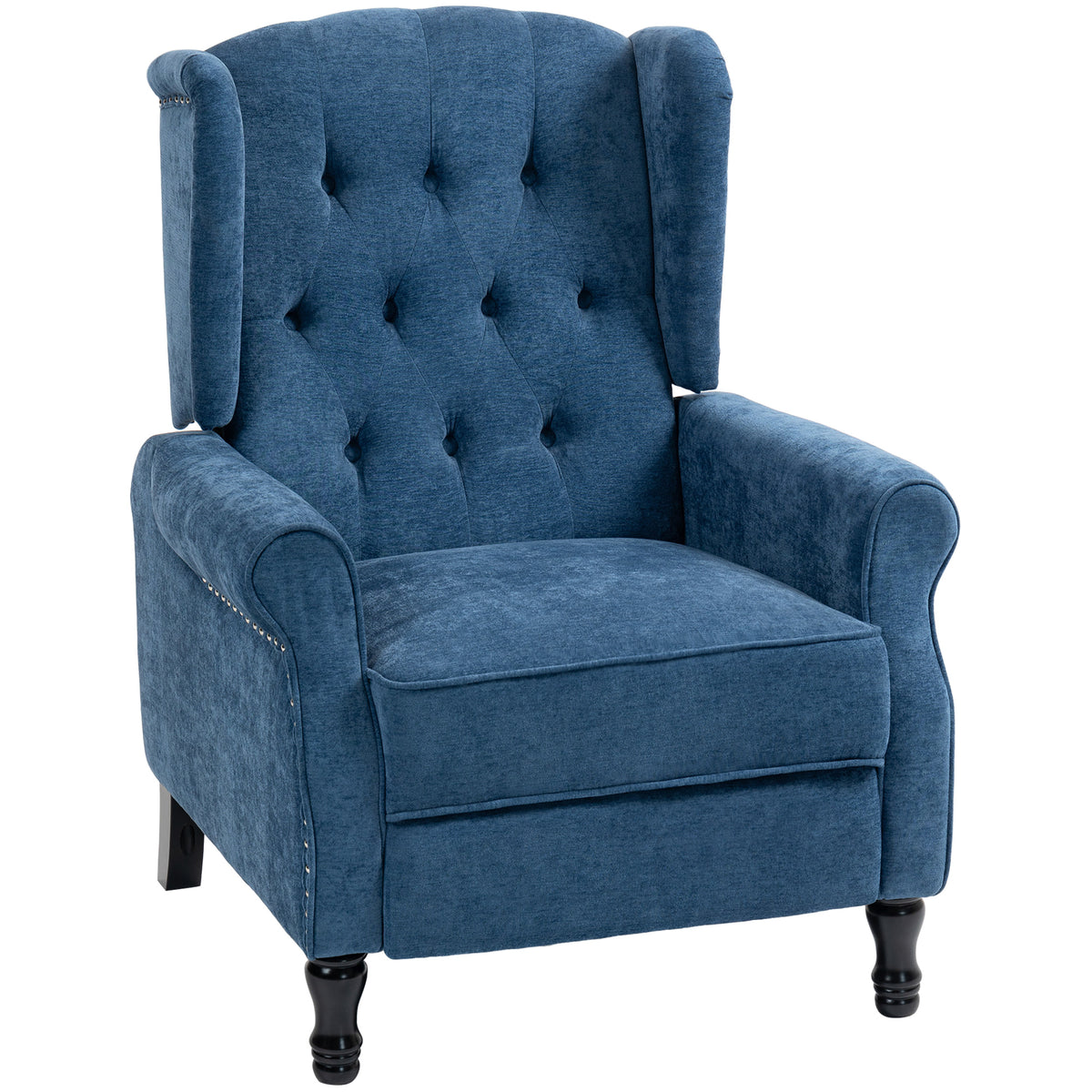 150° Vintage Recliner Armchair with Footrest – Royal Blue