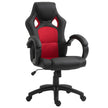 Black faux leather swivel office chair with mesh panel, padded seat, armrests and castor wheels