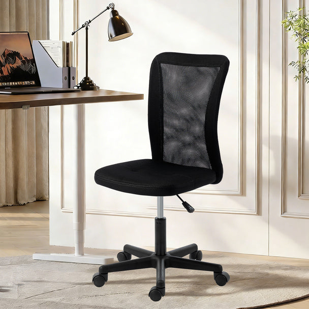 Vinsetto Computer Desk Chair, Armless Mesh Office Chair with Adjustable Height and Rolling Wheels, Black – view 2
