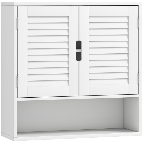 White 60 cm wall-mounted bathroom cabinet with louvred doors and open lower compartment