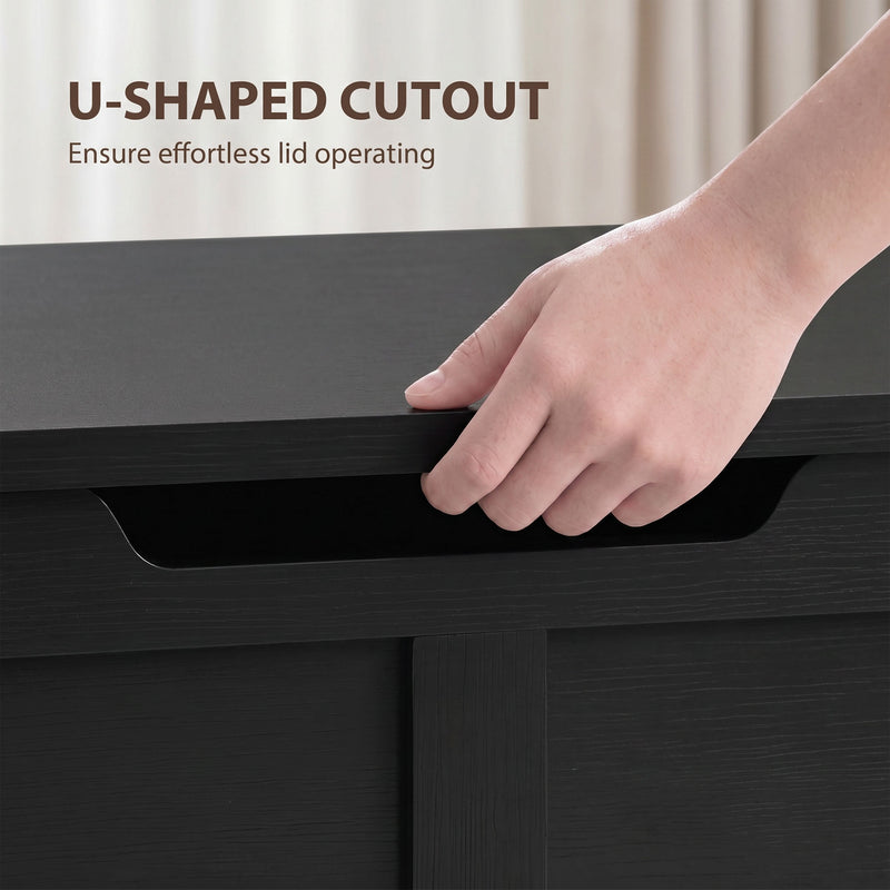 HOMCOM 100L Home Storage Box, with Safety Hinge - Black Wood-Effect – view 6