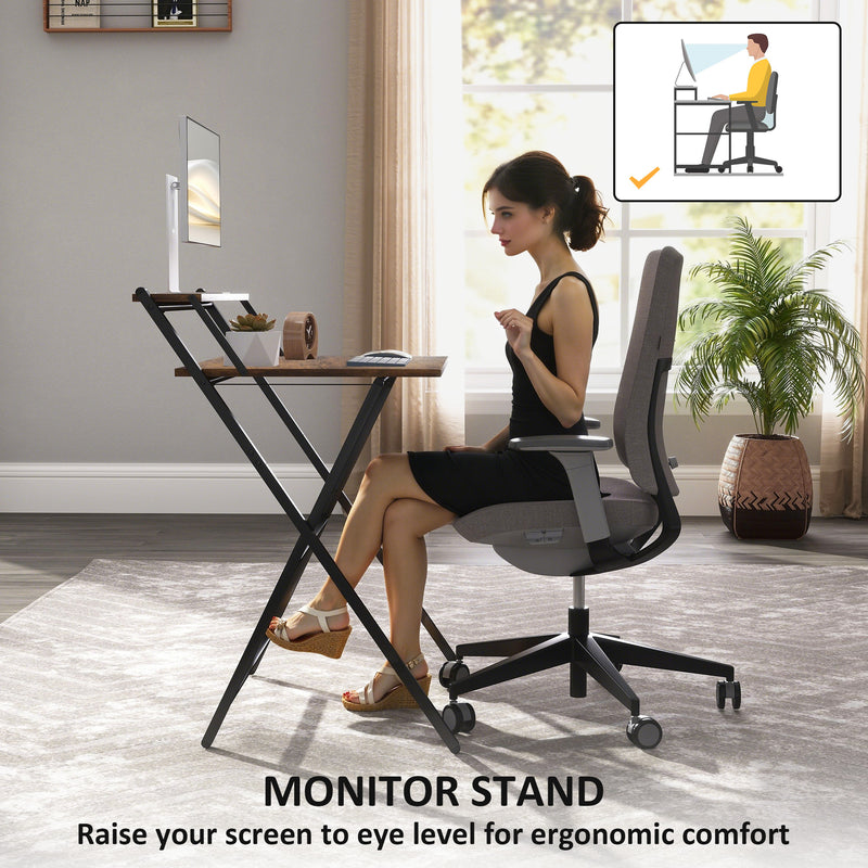 HOMCOM 70 cm Folding Computer Desk with Monitor Shelf - Rustic Brown – view 5