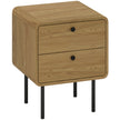 Oak-effect bedside table with two drawers, rounded corners and black steel legs
