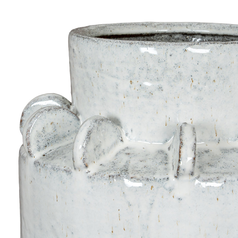 Close-up of the crackle glaze and tab details