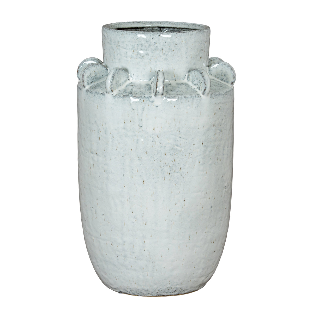 Dara large white crackle glaze hydria vase, front view