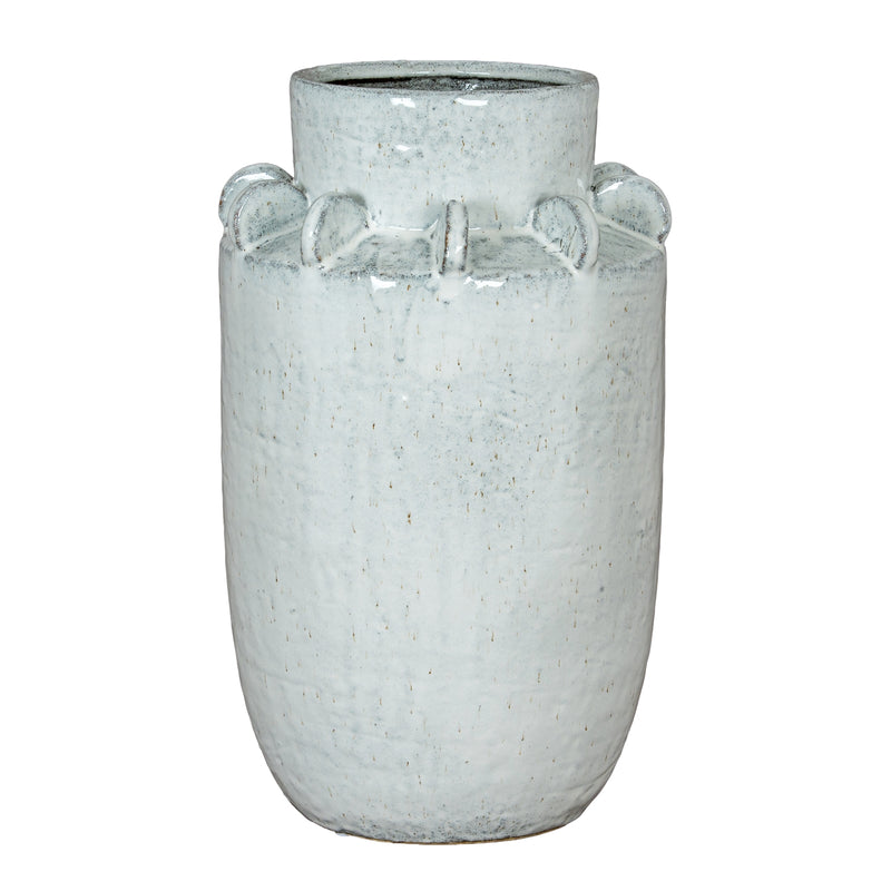 Dara large white crackle glaze hydria vase, front view