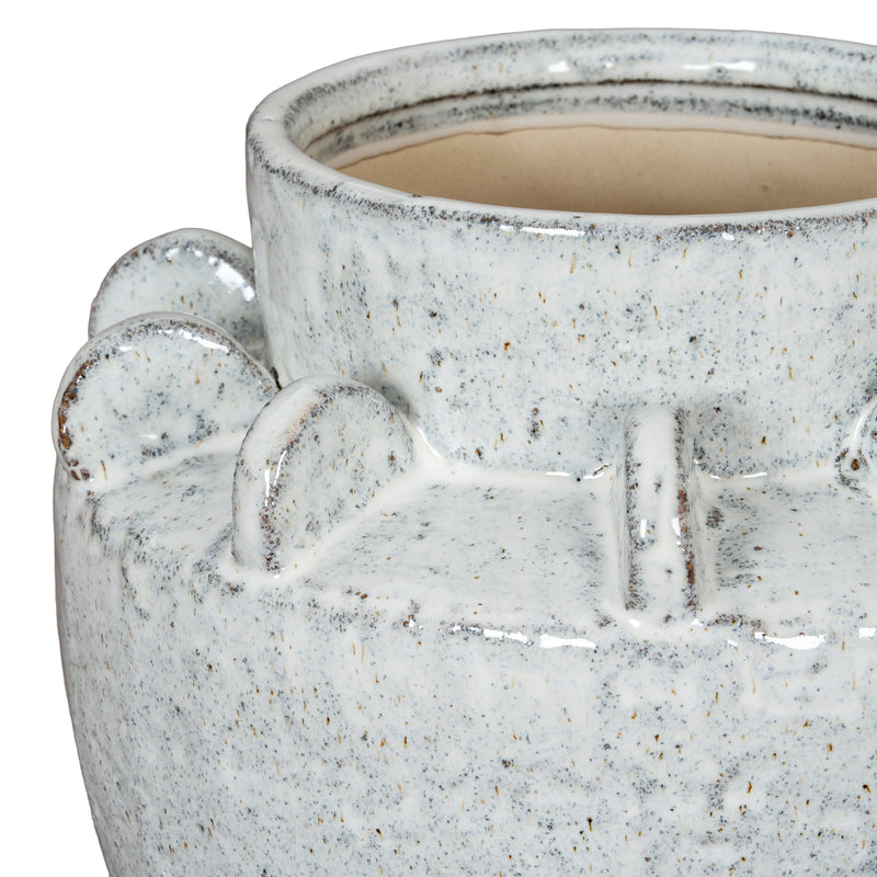 Close-up of the crackle glaze and tab details