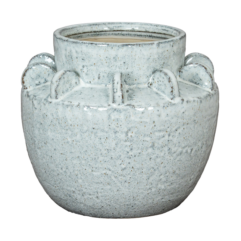 Dara medium white crackle glaze hydria vase, front view