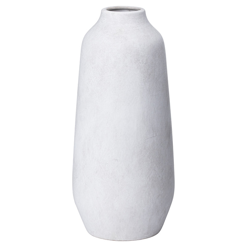 Darcy Ople tall off-white stone-effect vase, front view