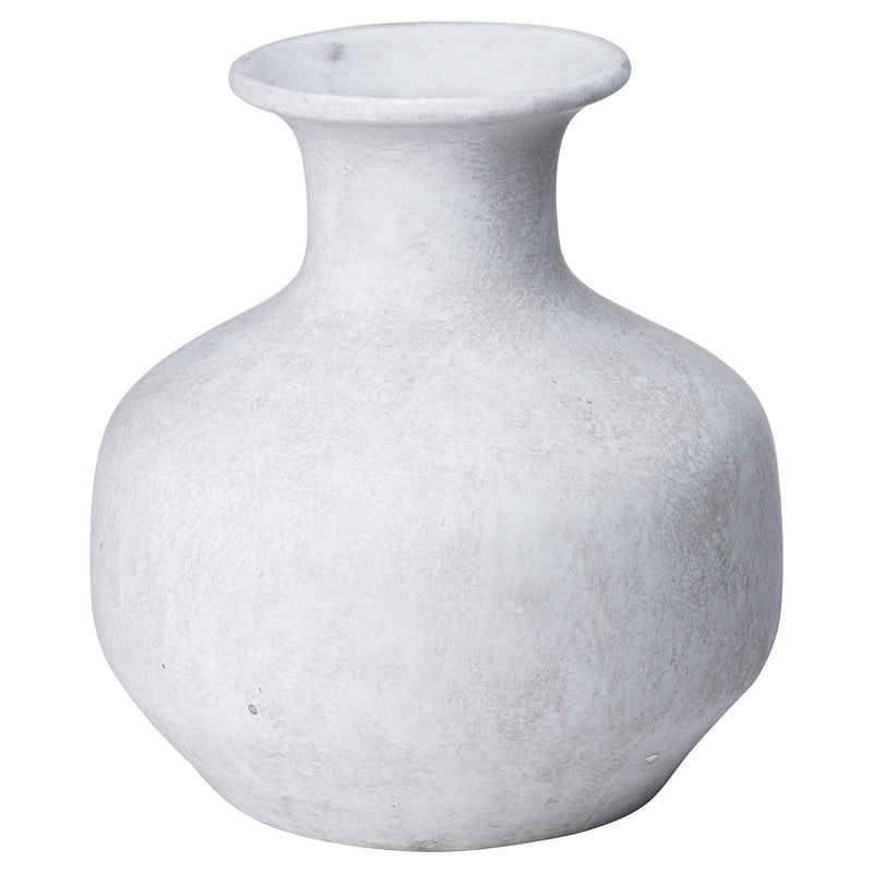 Darcy squat off-white stone-effect vase, front view