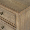 close-up of the drawer fronts and round metal knobs