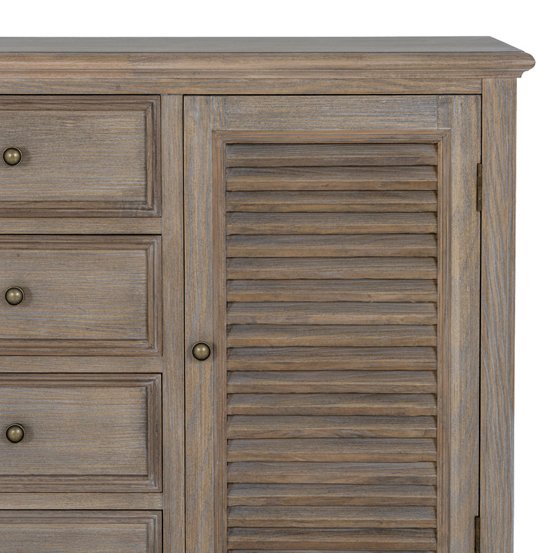 Close-up of the louvred door and drawer knobs