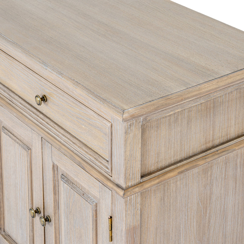 close-up of the top, drawer and moulded edge