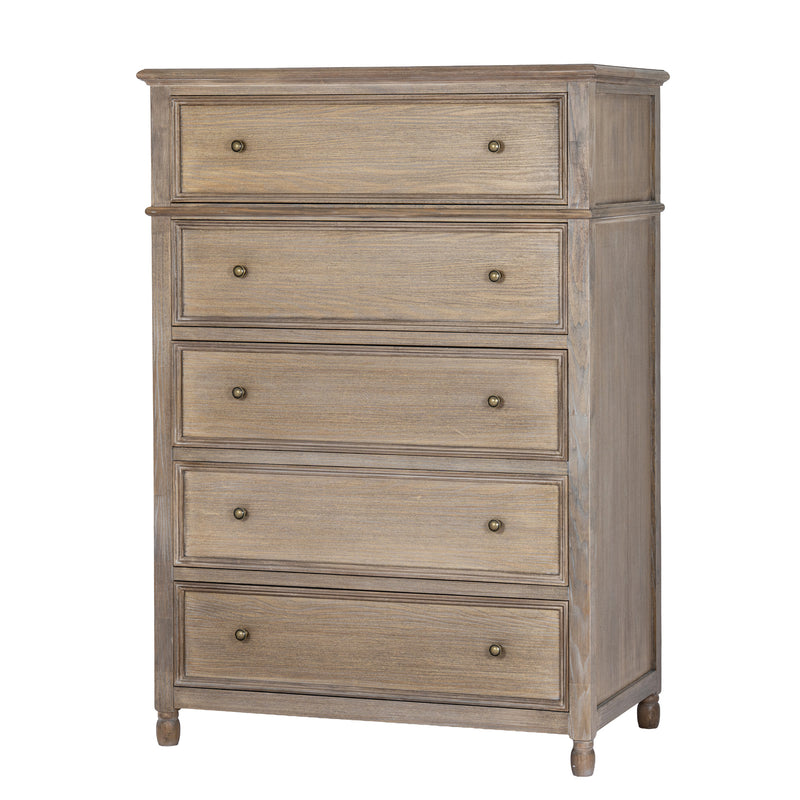 Delphine tall five-drawer wooden chest on white