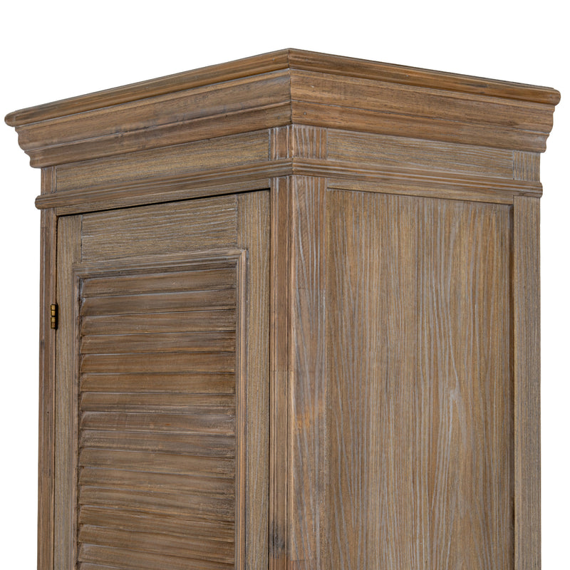 Close-up of the moulded cornice and louvred door