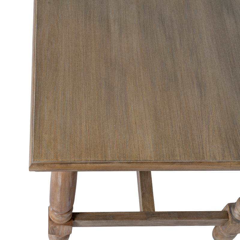 Close-up of the weathered plank top and leg