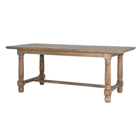 Delphine 200cm wooden dining table with turned legs, side view