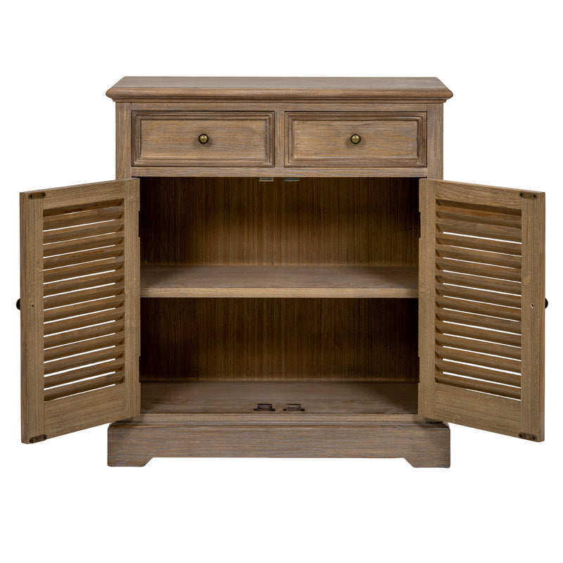 Delphine chest with the louvred doors open to show the inside shelf