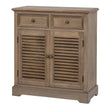 Delphine wooden chest with two drawers and louvred doors on white