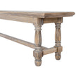 End of the bench showing the turned legs and stretcher
