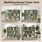 10-Cube Bookcase, 3-Tier Book Shelf with Solid Wood Legs, 140 cm Modern Bookshelf with Anti-Tip Kit, Light Green