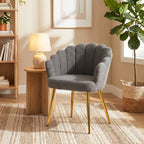 Lounge Chair Petal-Back Armchair Metal Metal Legs for Living Room Bedroom, Grey
