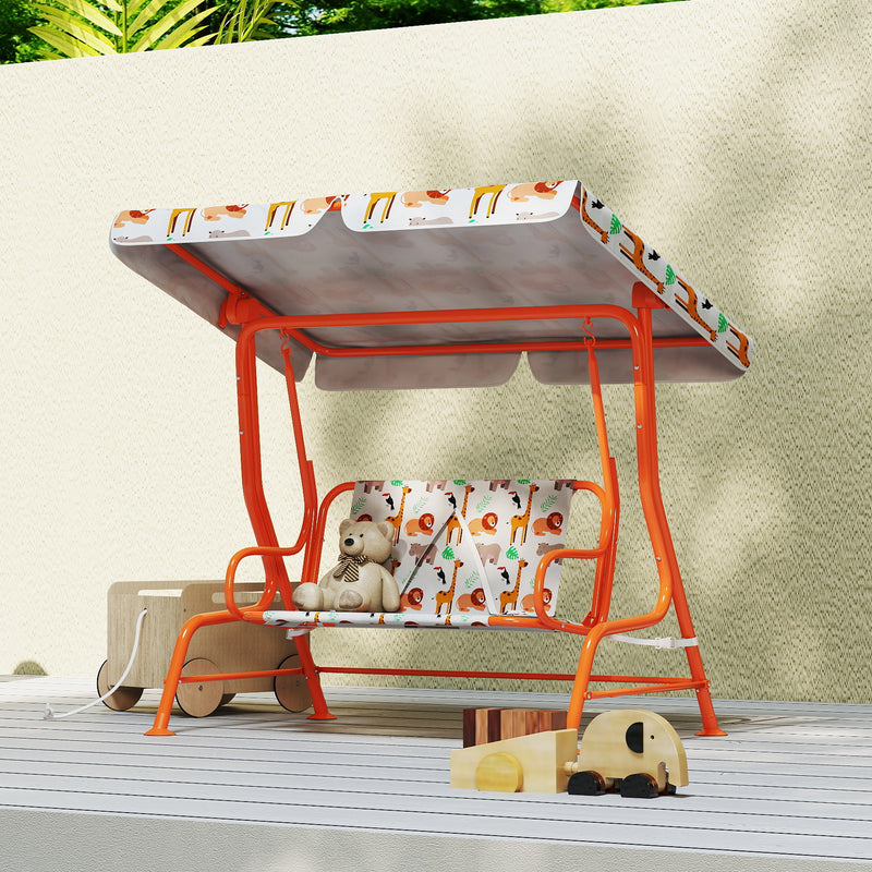 AIYAPLAY Kids Porch Swing, 2-Seater Patio Swing Bench Hammock with Seat Belts, Adjustable Canopy for Garden, Orange – view 10